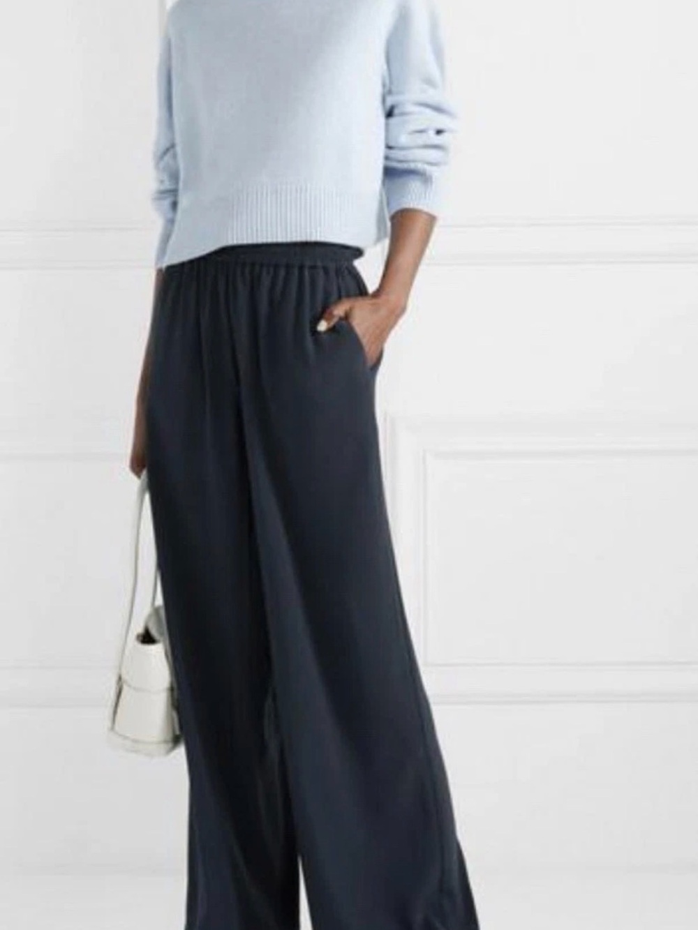 CO Stretch Crepe Wide Leg Pants Medium M Navy New $650